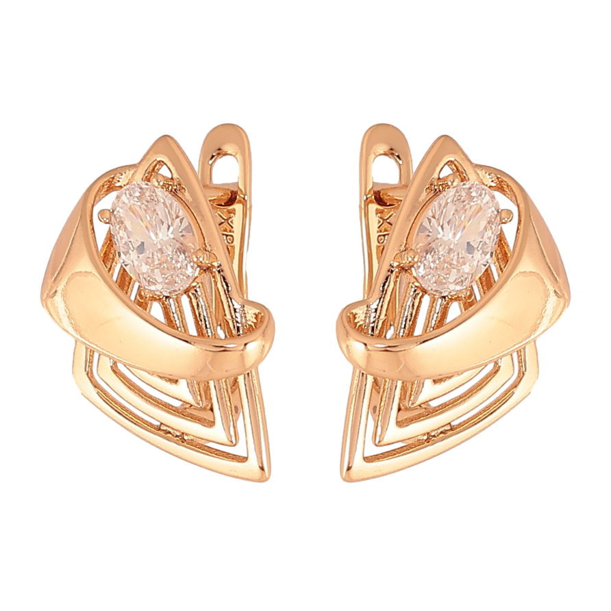 Серьги Xuping цвет Позолота 18К английский замок "Узор с кристаллами" фото №1