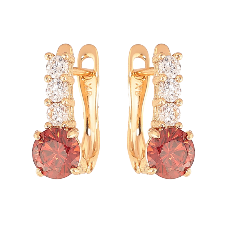 Серьги Xuping цвет Позолота 18K английский замок "Узор с красными кристаллами" фото №1