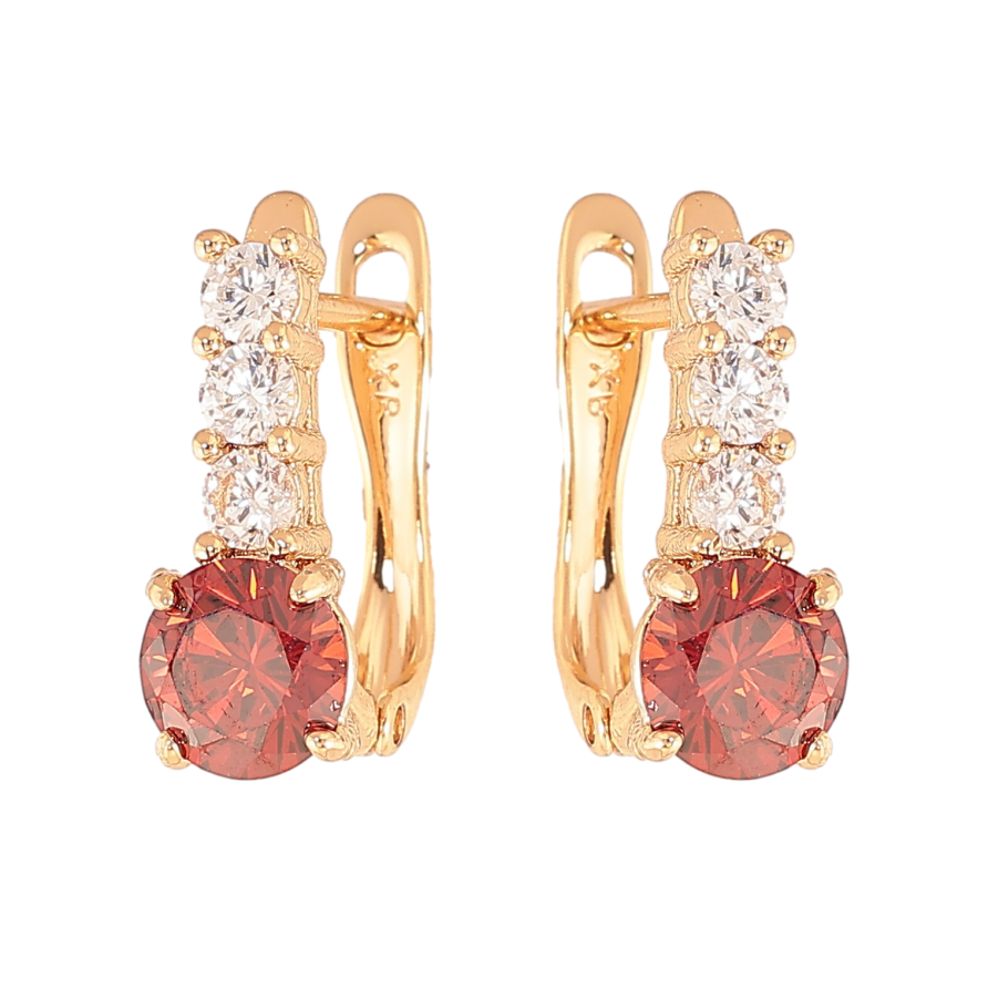 Серьги Xuping цвет Позолота 18K английский замок "Узор с красными кристаллами" фото №1