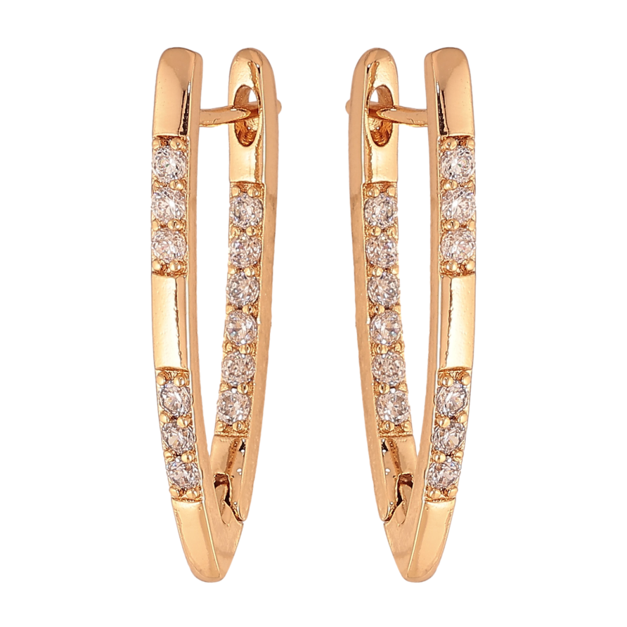 Серьги Xuping цвет Позолота 18К английский замок "Скобы с кристаллами" фото №1