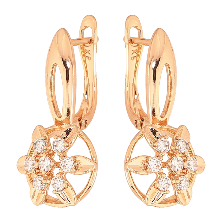 Серьги Xuping цвет Позолота 18K английский замок "Цветочки с кристаллами" фото №24