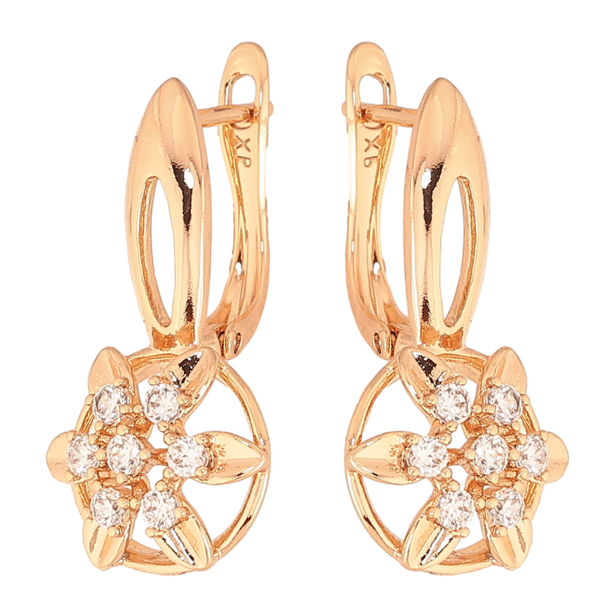 Серьги Xuping цвет Позолота 18K английский замок "Цветочки с кристаллами" фото №1