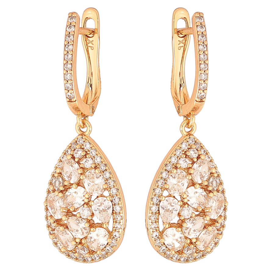 Серьги Xuping цвет Позолота 18К английский замок "Инкрустация кристаллами" фото №1