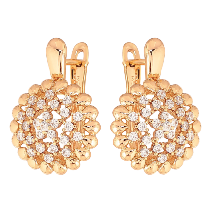 Сережки Xuping колір Позолота 18K англійський замок "Візерунок з кристалами" фото №3