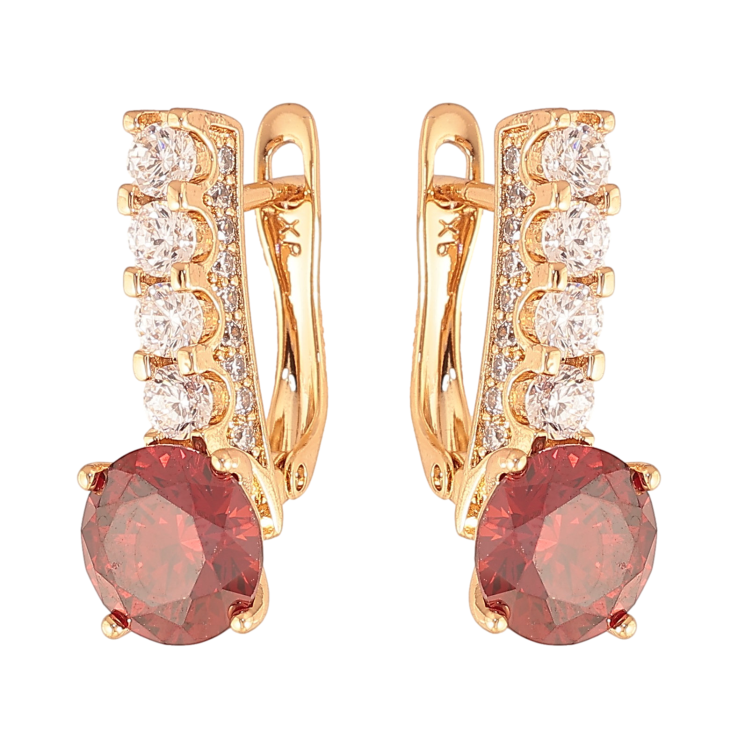 Сережки Xuping колір Позолота 18K англійський замок "Кристальні доріжки з червоними кристалами" фото №21