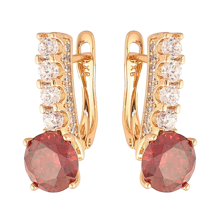 Серьги Xuping цвет Позолота 18K английский замок "Кристальные дорожки с красными кристаллами" фото №1