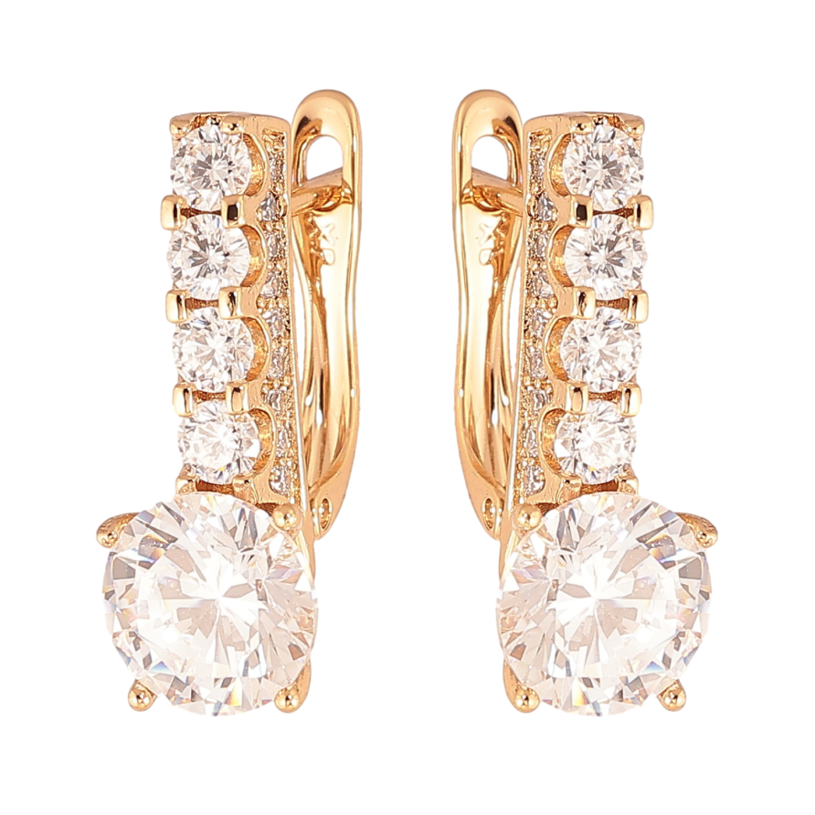 Серьги Xuping цвет Позолота 18K английский замок "Кристальные дорожки с кристаллами" фото №1