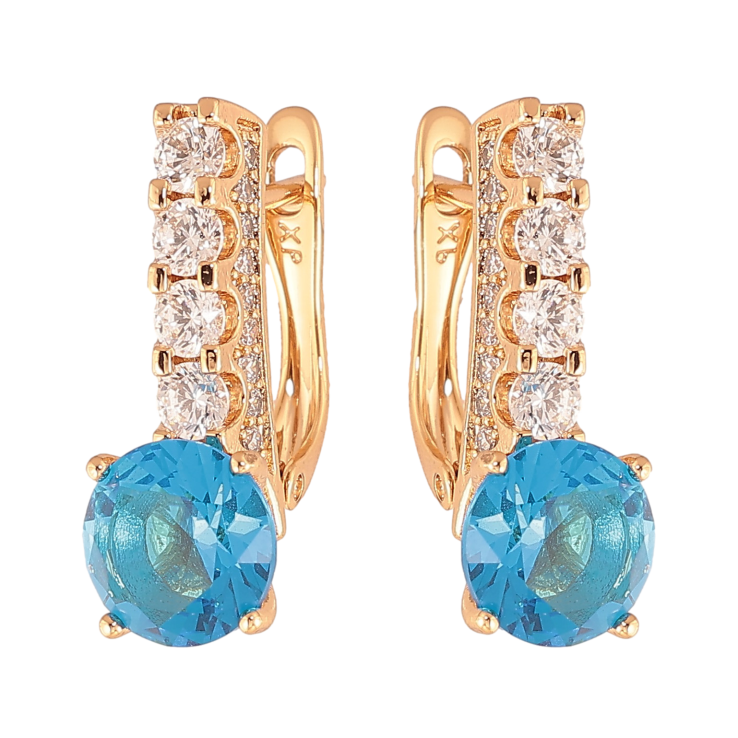 Серьги Xuping цвет Позолота 18K английский замок "Кристальные дорожки с голубыми кристаллами" фото №2