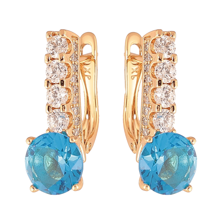 Серьги Xuping цвет Позолота 18K английский замок "Кристальные дорожки с голубыми кристаллами" фото №1