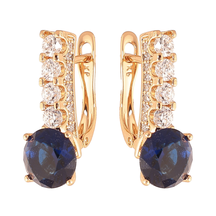Сережки Xuping колір Позолота 18K англійський замок "Кристальні доріжки з синіми кристалами" фото №18