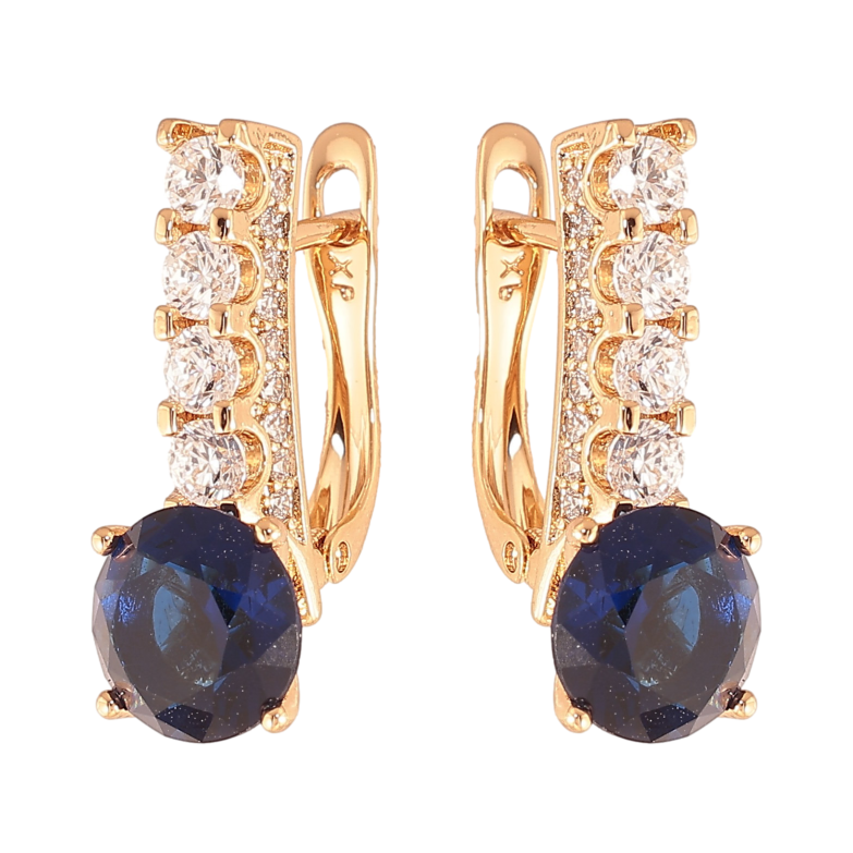 Сережки Xuping колір Позолота 18K англійський замок "Кристальні доріжки з синіми кристалами" фото №1