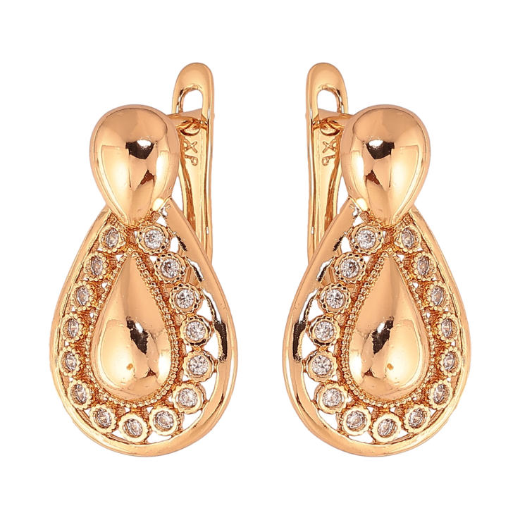 Сережки Xuping колір Позолота 18К англійський замок "Візерунок з кристалами" фото №2 Сережки Xuping колір Позолота 18К англійський замок "Візерунок з кристалами" фото №2