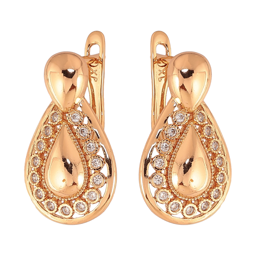 Сережки Xuping колір Позолота 18К англійський замок "Візерунок з кристалами" фото №1