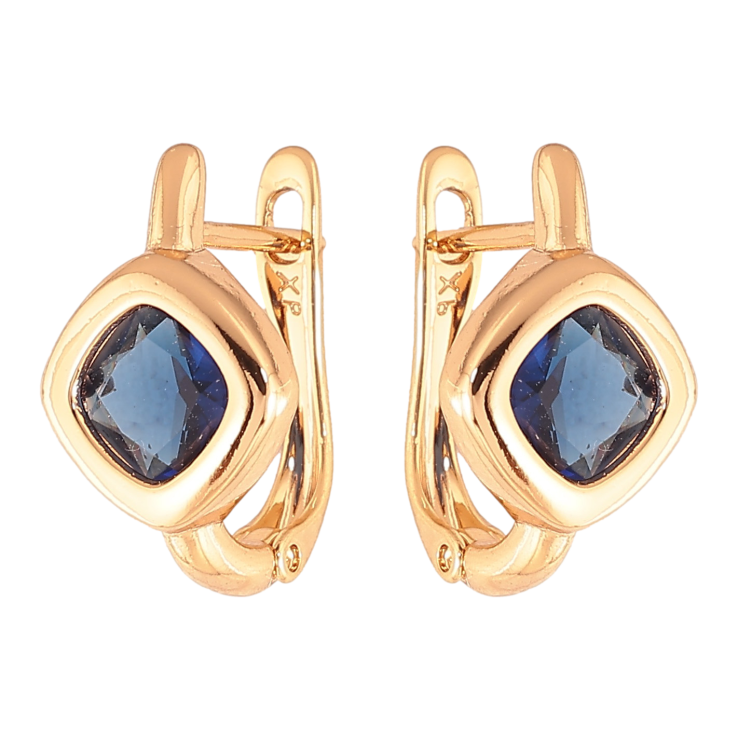 Серьги Xuping цвет Позолота 18K английский замок "Синие кристальные ромбы" фото №7