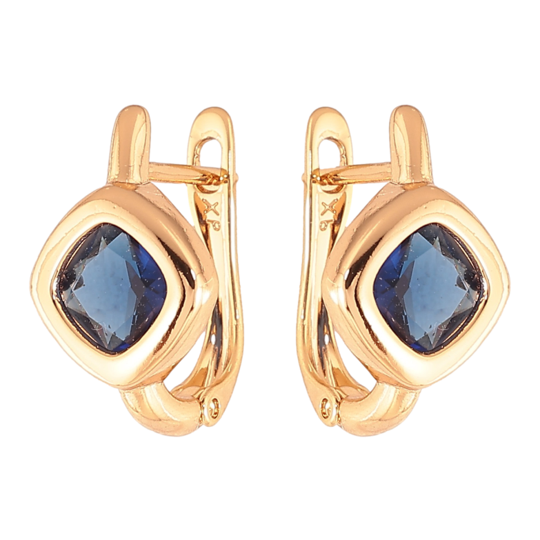 Серьги Xuping цвет Позолота 18K английский замок "Синие кристальные ромбы" фото №1