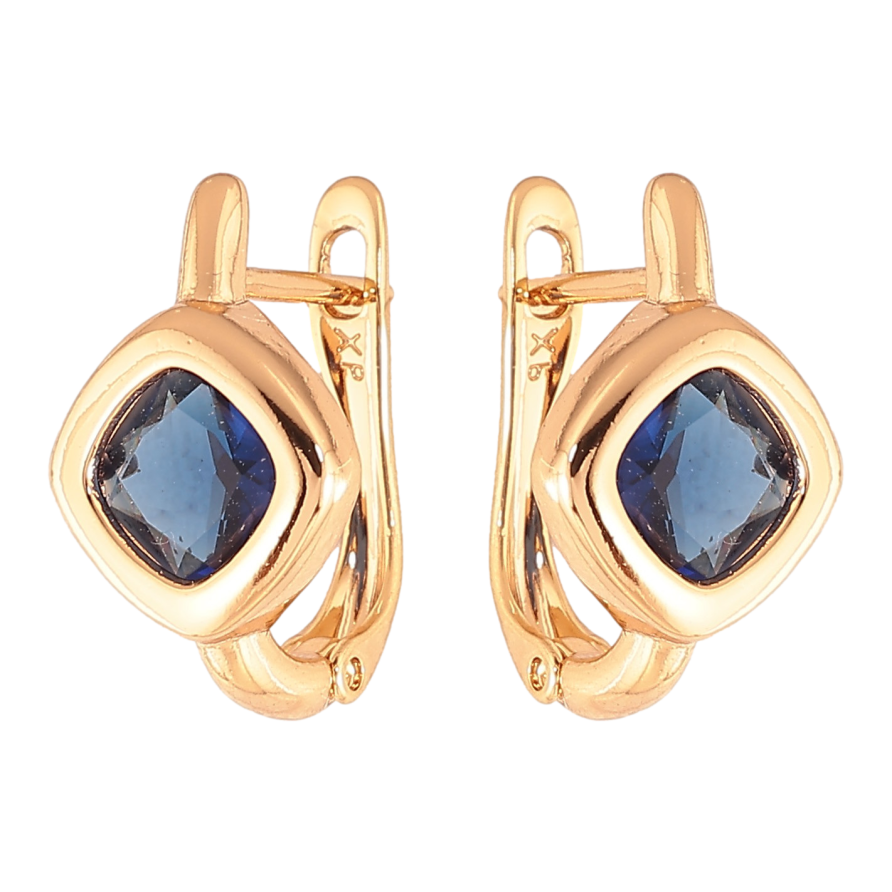 Серьги Xuping цвет Позолота 18K английский замок "Синие кристальные ромбы" фото №1