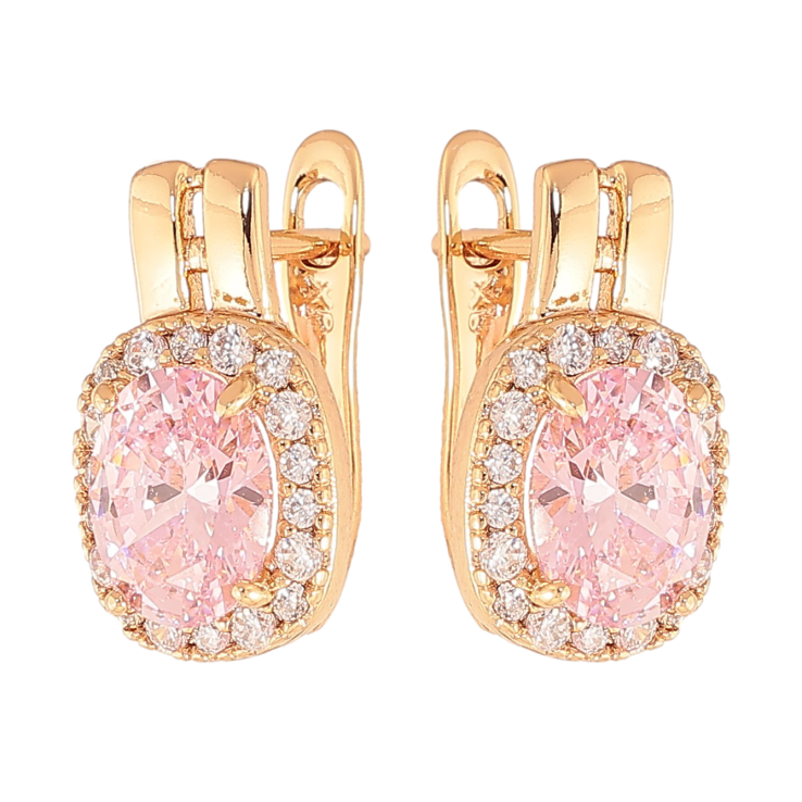 Серьги Xuping цвет Позолота 18K английский замок "Розовые кристаллы в обрамлении" фото №20