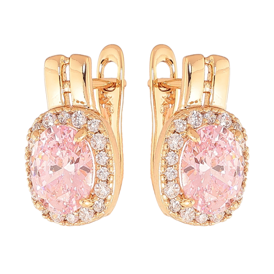 Сережки Xuping колір Позолота 18K англійський замок "Рожеві кристали в обрамленні" фото №1