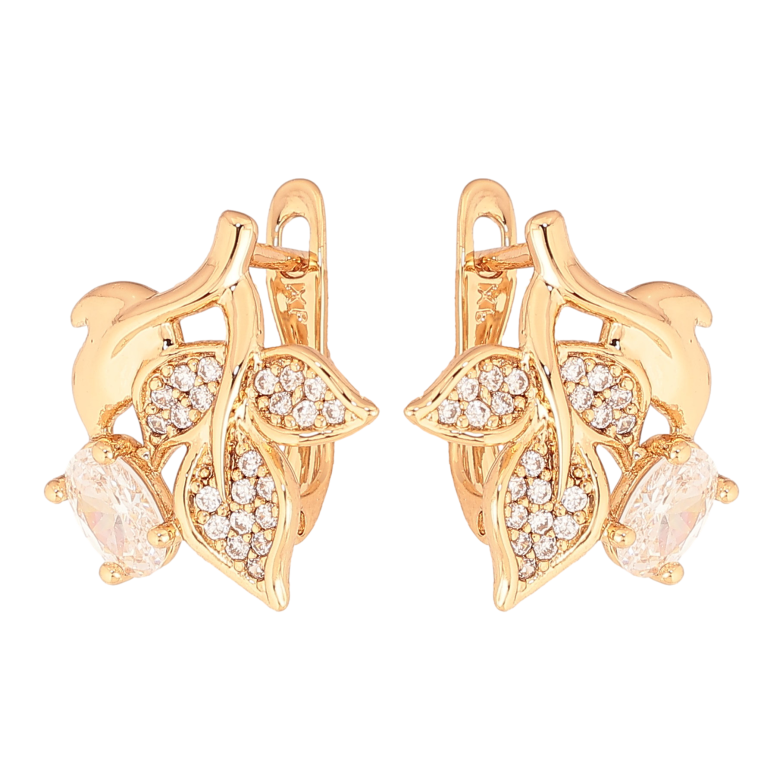 Сережки Xuping колір Позолота 18K англійський замок "Гілочки з кристалами" фото №1