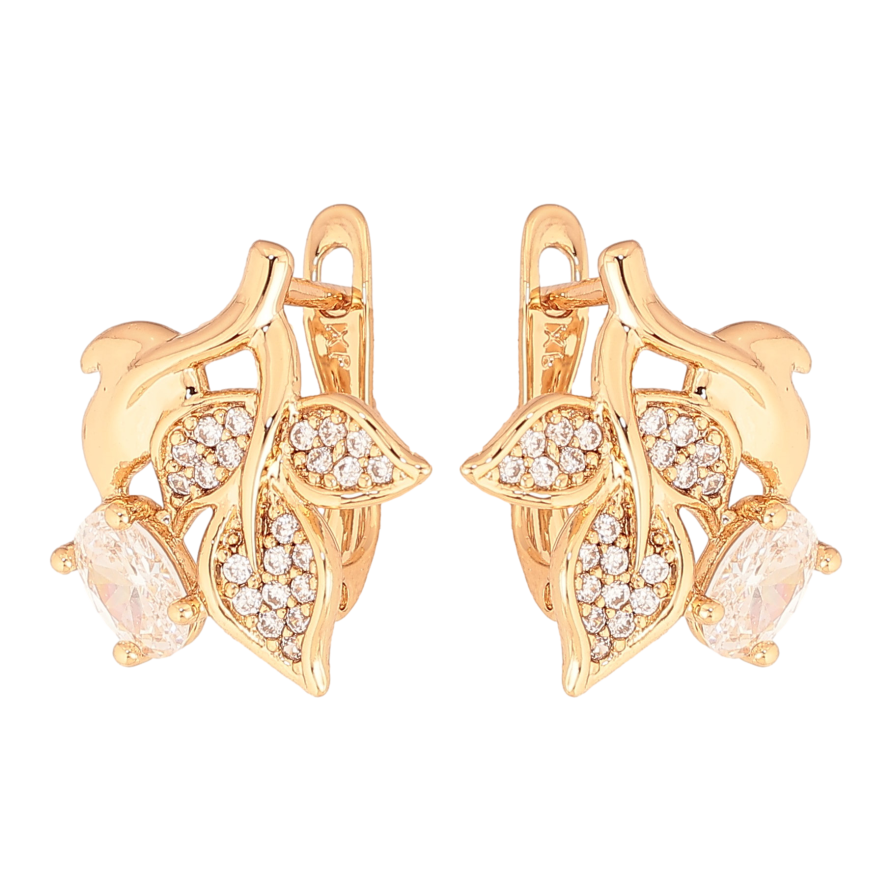 Сережки Xuping колір Позолота 18K англійський замок "Гілочки з кристалами" фото №1