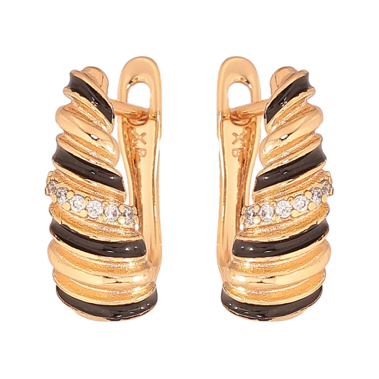 Сережки Xuping колір Позолота 18К англійський замок "Візерунки з кристалами і чорною емаллю" фото №20