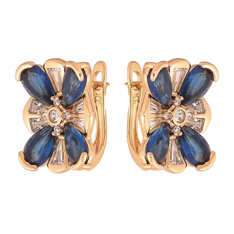 Сережки Xuping колір Позолота 18K англійський замок "Квіточки з синіми кристалами" фото №1