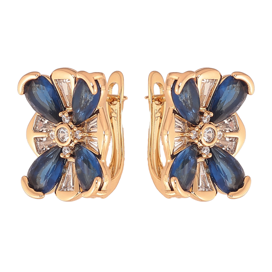 Серьги Xuping цвет Позолота 18K английский замок "Цветочки с синими кристаллами" фото №1