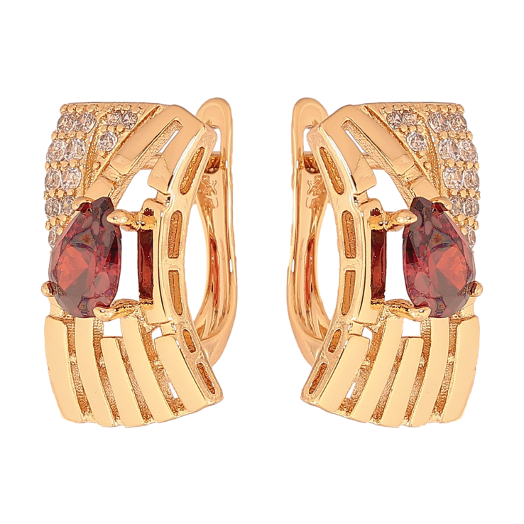 Серьги Xuping цвет Позолота 18К английский замок "Узор с красными кристаллами" фото №15