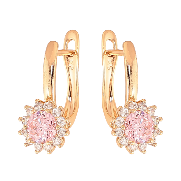 Серьги Xuping цвет Позолота 18К английский замок "Узор с розовыми кристаллами" фото №6