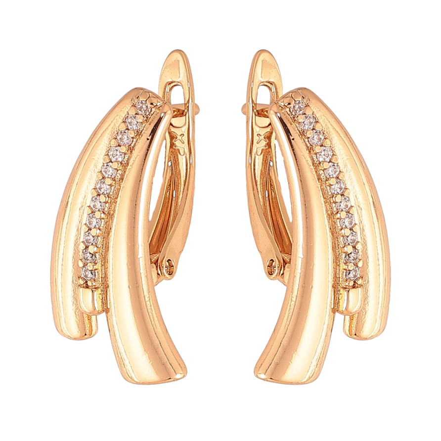 Сережки Xuping колір Позолота 18К англійський замок "Візерунок з кристалами" фото №1