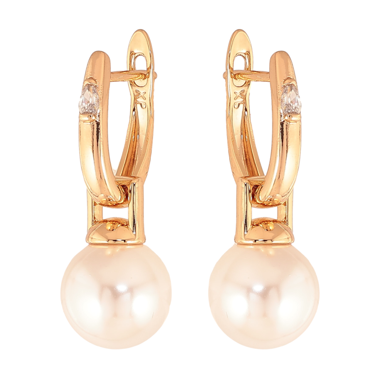 Серьги Xuping цвет Позолота 18К английский замок "Жемчужные подвески" 2 в 1 фото №1