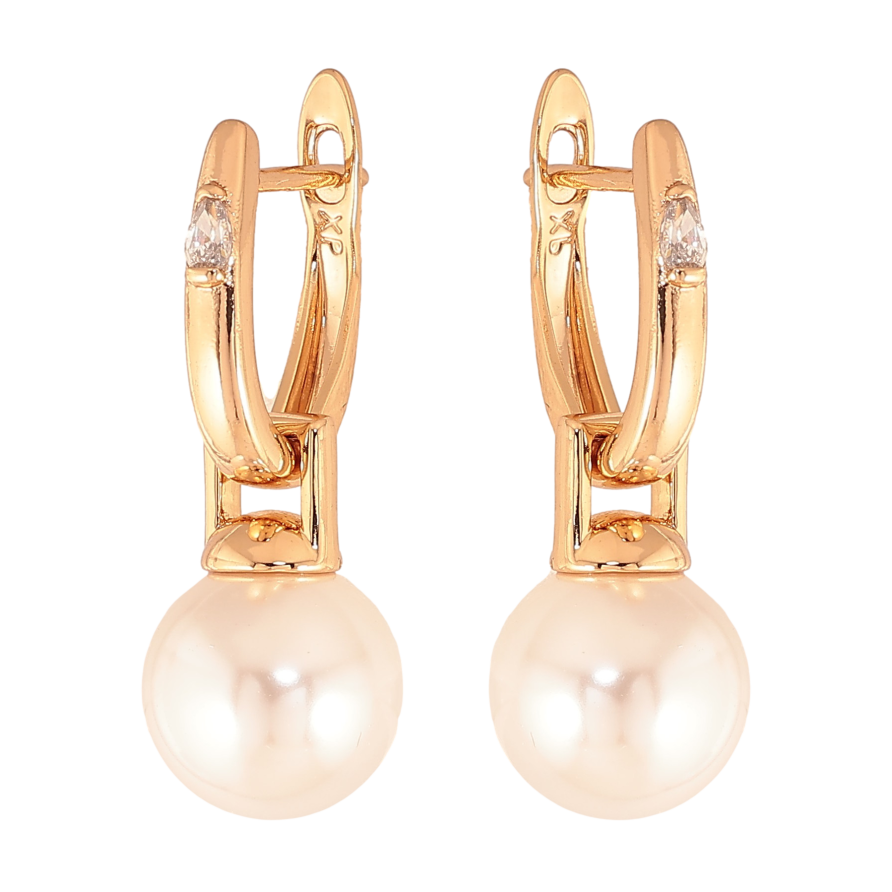 Серьги Xuping цвет Позолота 18К английский замок "Жемчужные подвески" 2 в 1 фото №1