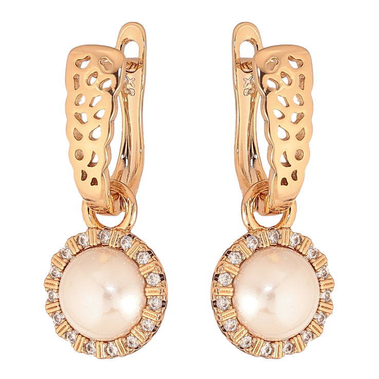 Сережки Xuping колір Позолота 18К англійський замок "Перлинні підвіски" 2 в 1 фото №3 Сережки Xuping колір Позолота 18К англійський замок "Перлинні підвіски" 2 в 1 фото №3