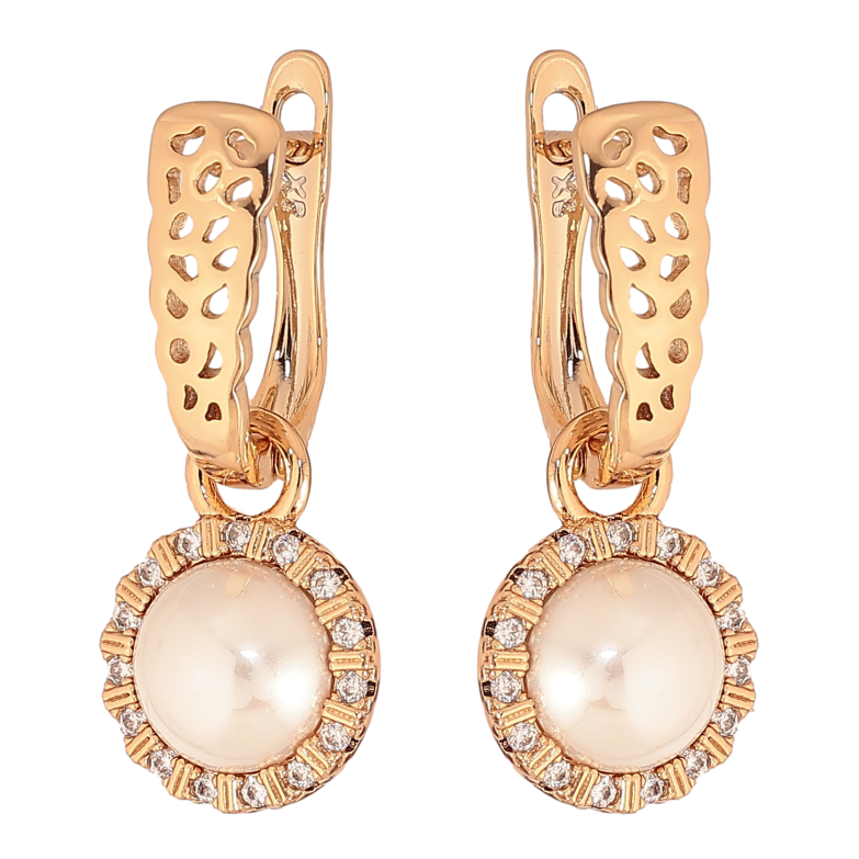 Серьги Xuping цвет Позолота 18К английский замок "Жемчужные подвески" 2 в 1 фото №1