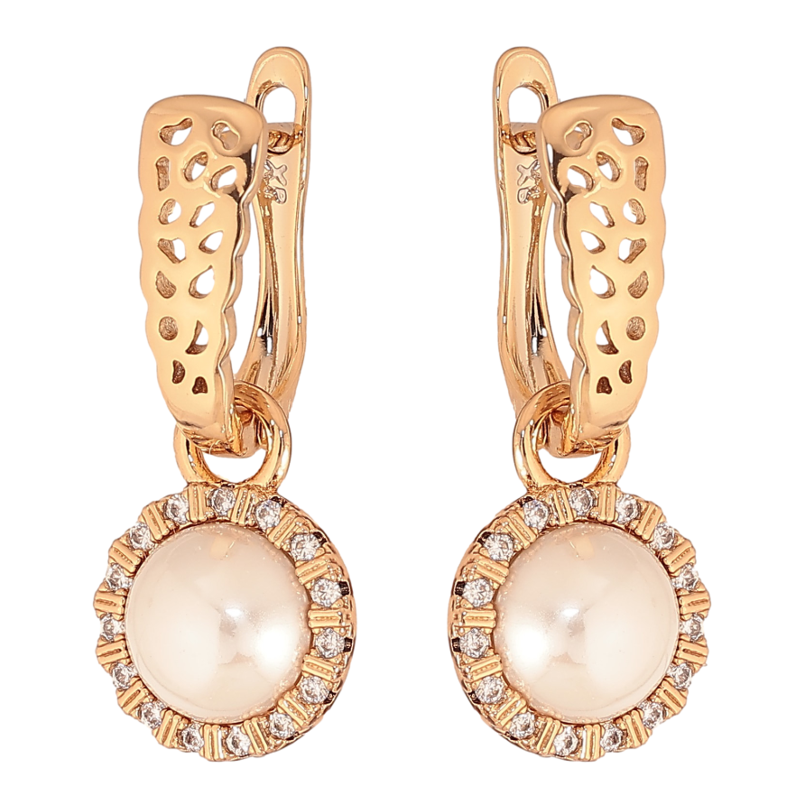 Сережки Xuping колір Позолота 18К англійський замок "Перлинні підвіски" 2 в 1 фото №1