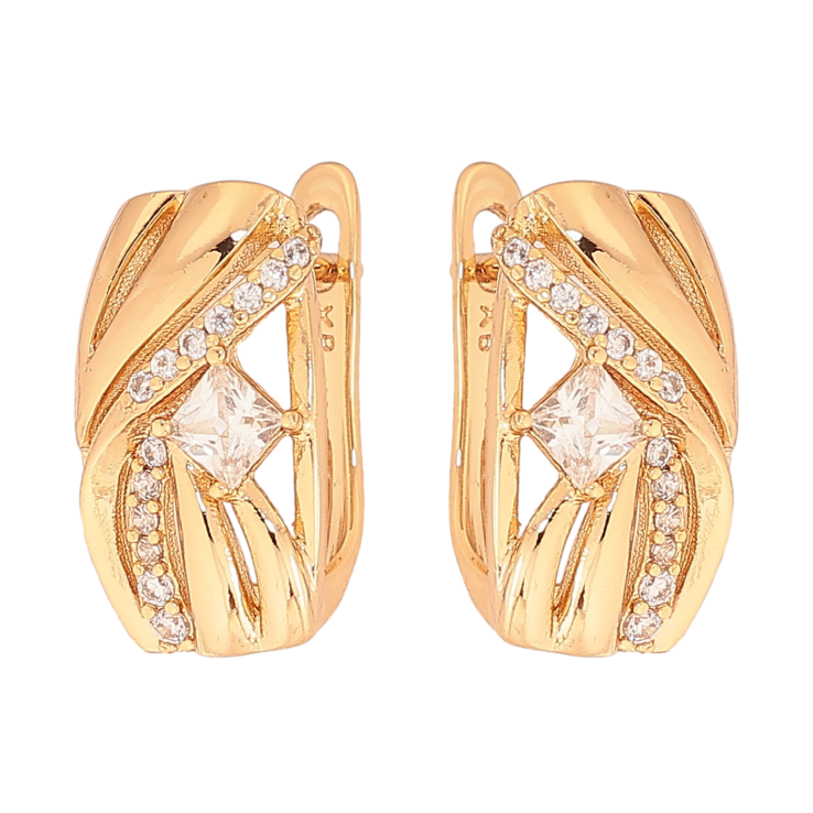 Сережки Xuping колір Позолота 18К англійський замок "Візерунок з кристалами" фото №7 Сережки Xuping колір Позолота 18К англійський замок "Візерунок з кристалами" фото №7