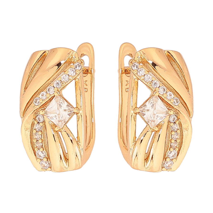 Сережки Xuping колір Позолота 18К англійський замок "Візерунок з кристалами" фото №1