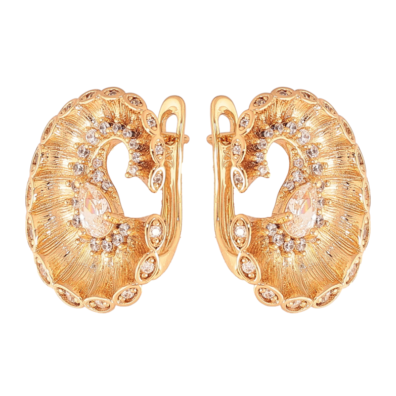 Сережки Xuping колір Позолота 18К англійський замок "Візерунок з кристалами" фото №1
