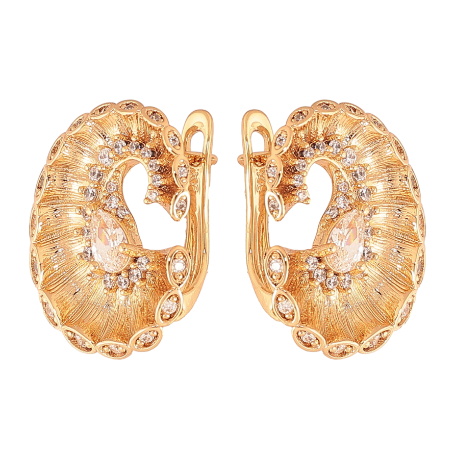Сережки Xuping колір Позолота 18К англійський замок "Візерунок з кристалами" фото №1