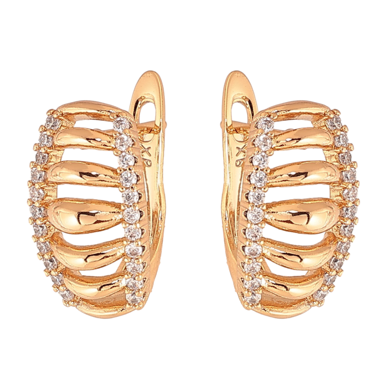 Сережки Xuping колір Позолота 18К англійський замок "Візерунок з кристалами" фото №1