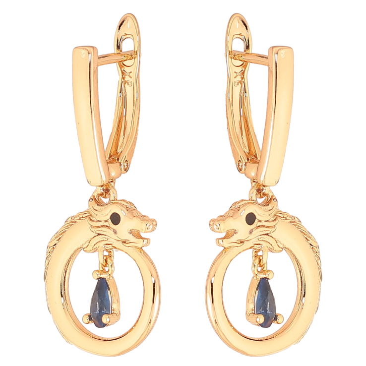 Сережки Xuping колір Позолота 18K англійський замок "Підвіски дракон з синіми кристалами" фото №11
