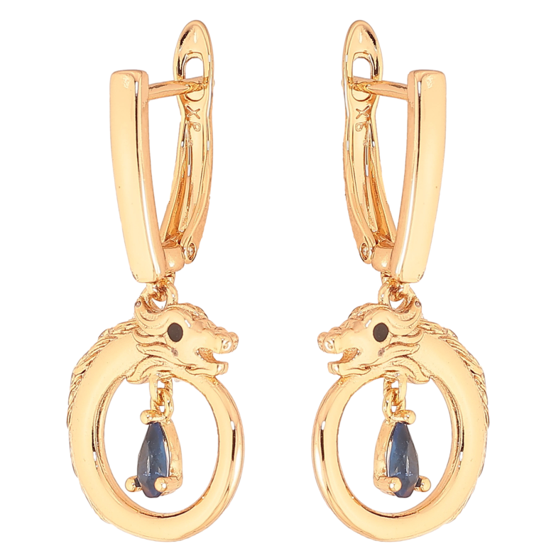 Сережки Xuping колір Позолота 18K англійський замок "Підвіски дракон з синіми кристалами" фото №6