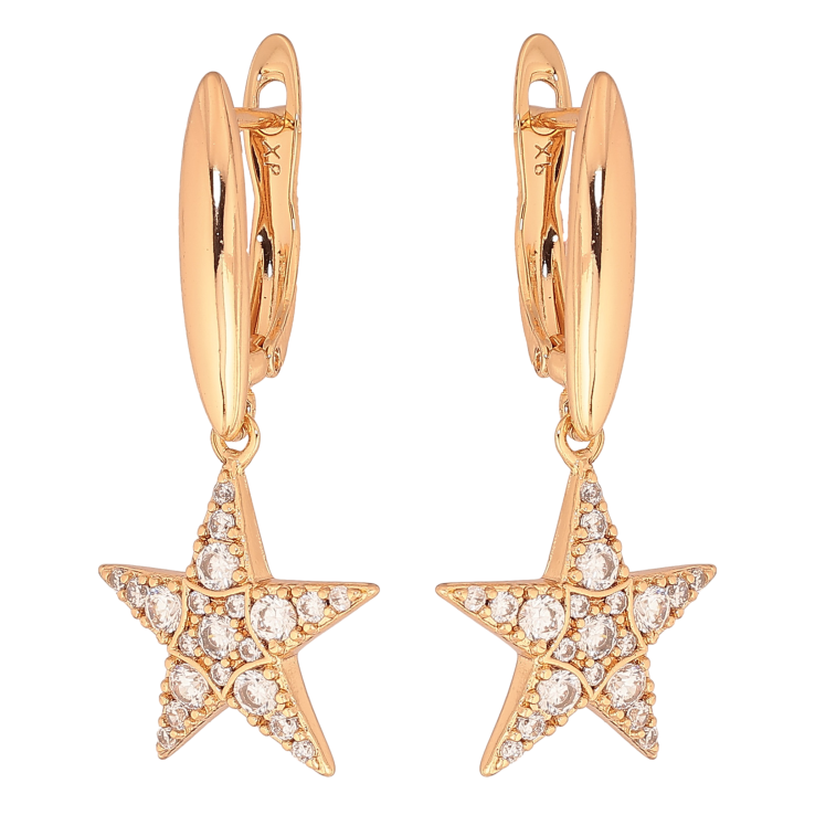 Сережки Xuping колір Позолота 18К англійський замок "Зірки з кристалами" фото №13