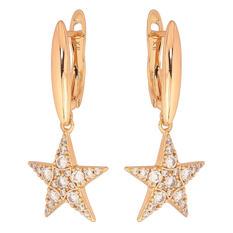 Серьги Xuping цвет Позолота 18К английский замок "Звезды с кристаллами" фото №1