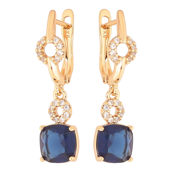 Серьги Xuping цвет Позолота 18K английский замок "Подвески с синими кристаллами" фото №11