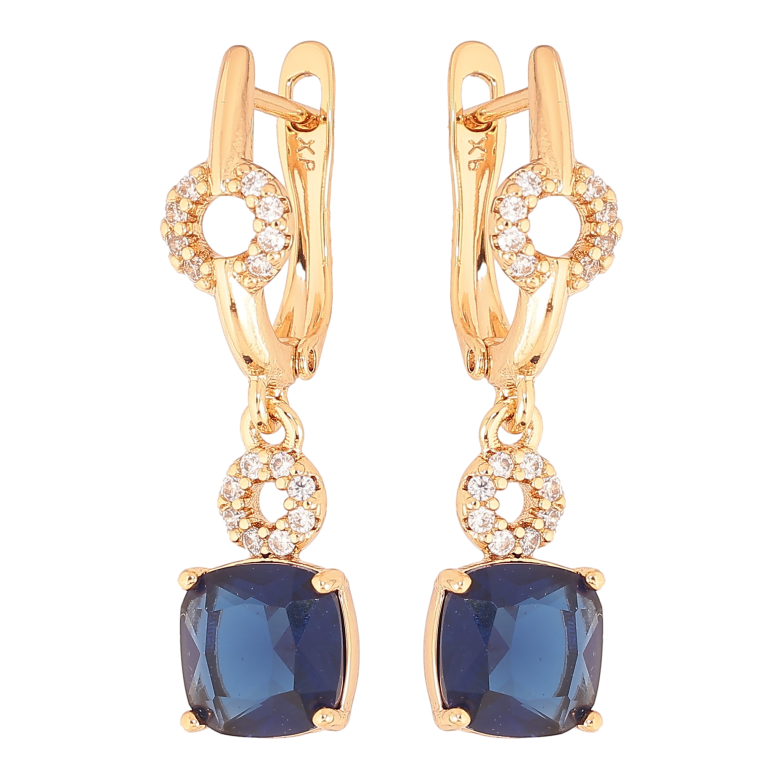 Серьги Xuping цвет Позолота 18K английский замок "Подвески с синими кристаллами" фото №1