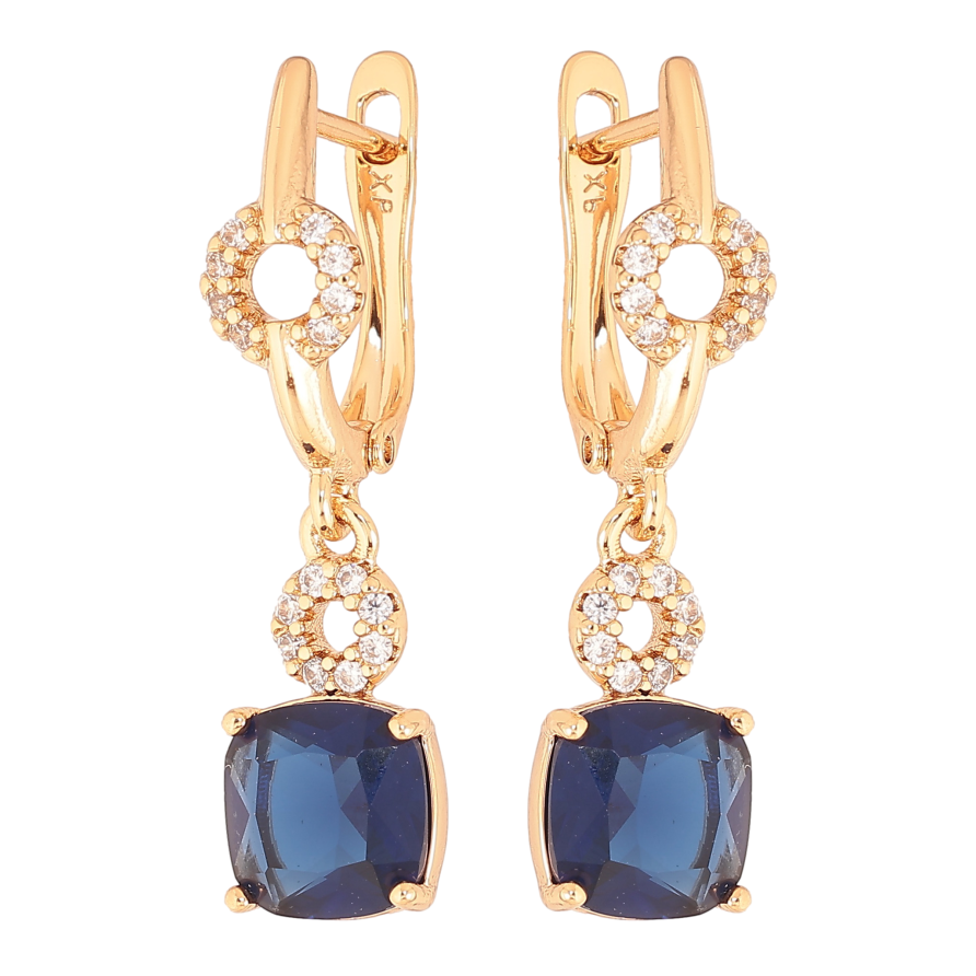 Серьги Xuping цвет Позолота 18K английский замок "Подвески с синими кристаллами" фото №1