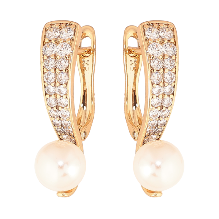 Серьги Xuping цвет Позолота 18K английский замок "Инкрустация кристаллами и жемчужины" фото №4 Серьги Xuping цвет Позолота 18K английский замок "Инкрустация кристаллами и жемчужины" фото №4