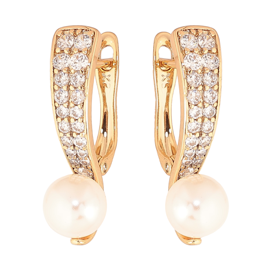 Серьги Xuping цвет Позолота 18K английский замок "Инкрустация кристаллами и жемчужины" фото №1 Серьги Xuping цвет Позолота 18K английский замок "Инкрустация кристаллами и жемчужины" фото №1