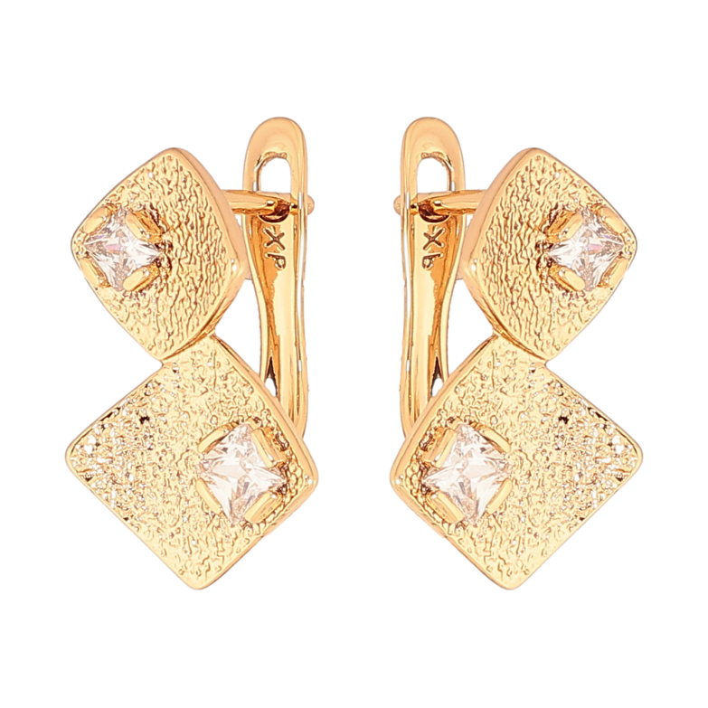 Сережки Xuping колір Позолота 18К англійський замок "Ромбовий візерунок з кристалами" фото №1